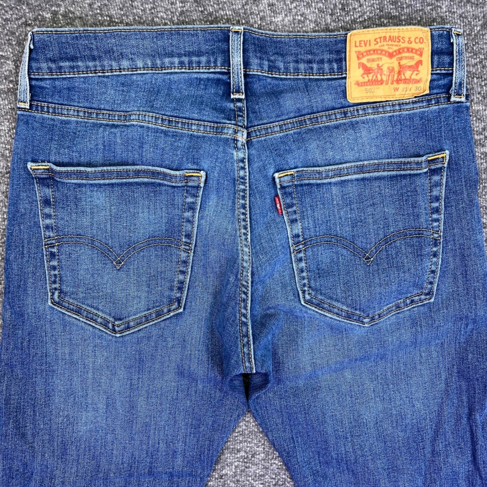 Levis 502 Jeans Mens 32x28 Blue Regular Taper Casual Stretch Denim Medium Wash - Picture 10 of 16